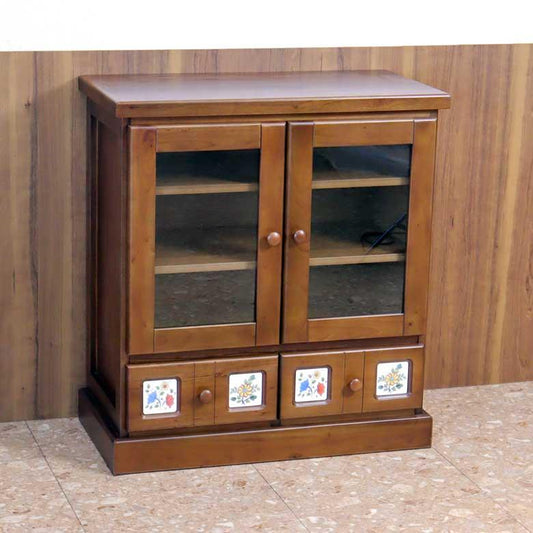 ガラスキャビネット マホガニー タイル付き カントリー サイドボード