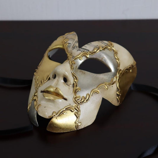 ベネチアンマスク カーニバルマスク 仮面 フルフェイス ホワイト＆ゴールド イタリア製 ゴージャス ヴェネチアン マスケラ