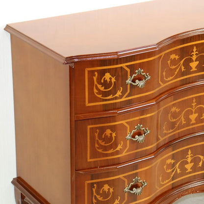 イタリア 3段 チェスト 茶 87cm 象嵌 猫脚 033