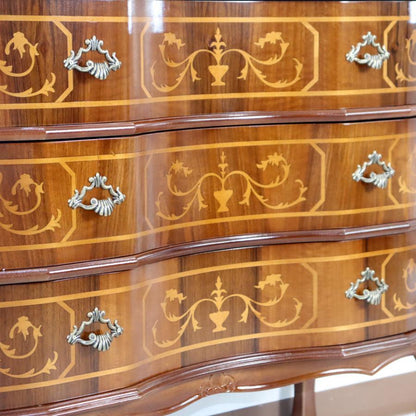 イタリア 3段 チェスト 茶 87cm 象嵌 猫脚 033