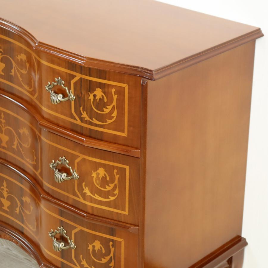 イタリア 3段 チェスト 茶 87cm 象嵌 猫脚 033