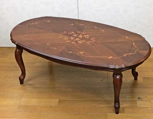 イタリア リビングテーブル 楕円 象嵌 117cm センターテーブル 23A