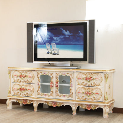 ロココ テレビボード 140cm ローキャビネット クラック仕上げ 白家具