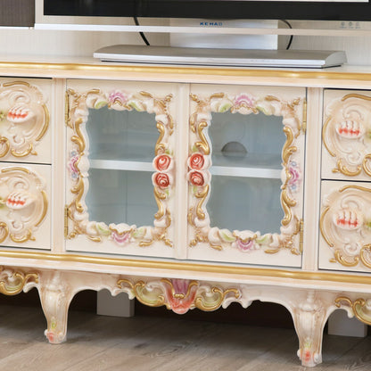 ロココ テレビボード 140cm ローキャビネット クラック仕上げ 白家具