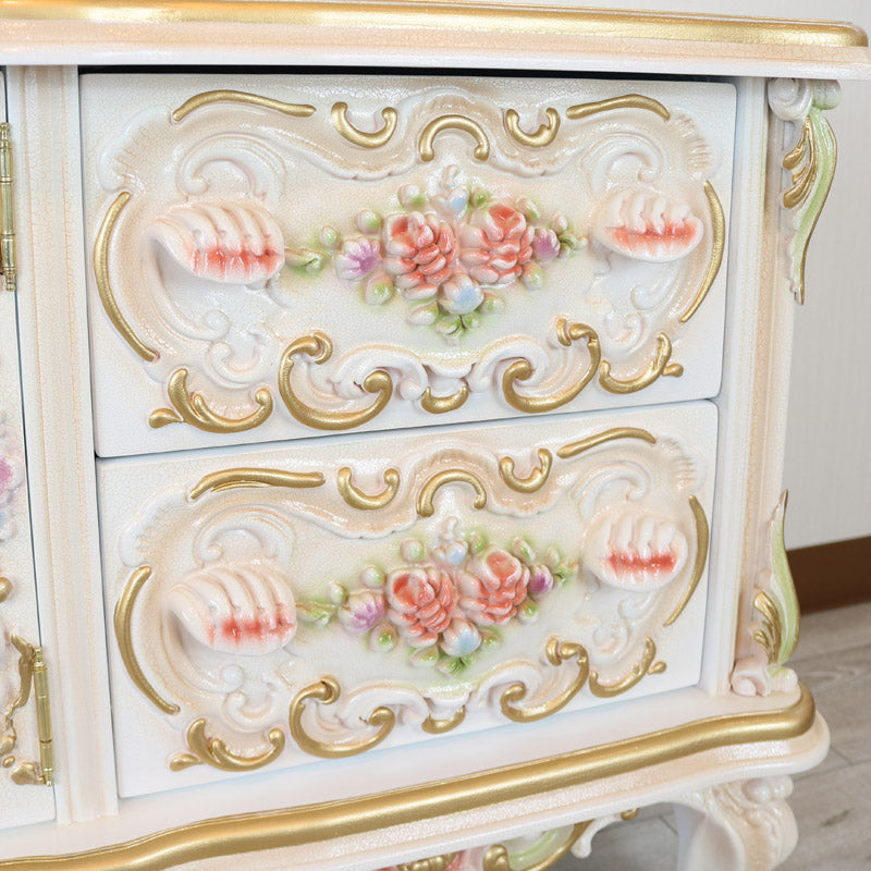 ロココ テレビボード 105cm ローキャビネット クラック仕上げ 白家具