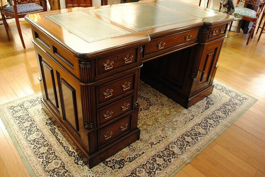 プレジデントデスク マホガニー 両袖デスク 140cm 革張り天板