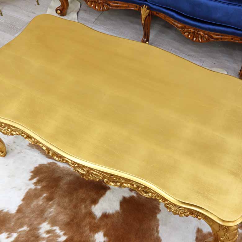 イタリア リビングテーブル ゴールド 109cm 完成品 猫脚 長方形 hokuo_602-955
