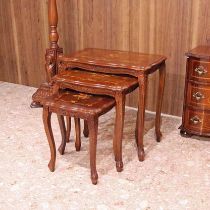 イタリア ネストテーブル 3個セット 花台 猫脚 象嵌 ローテーブル 650