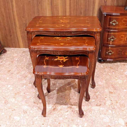 イタリア ネストテーブル 3個セット 花台 猫脚 象嵌 ローテーブル 650