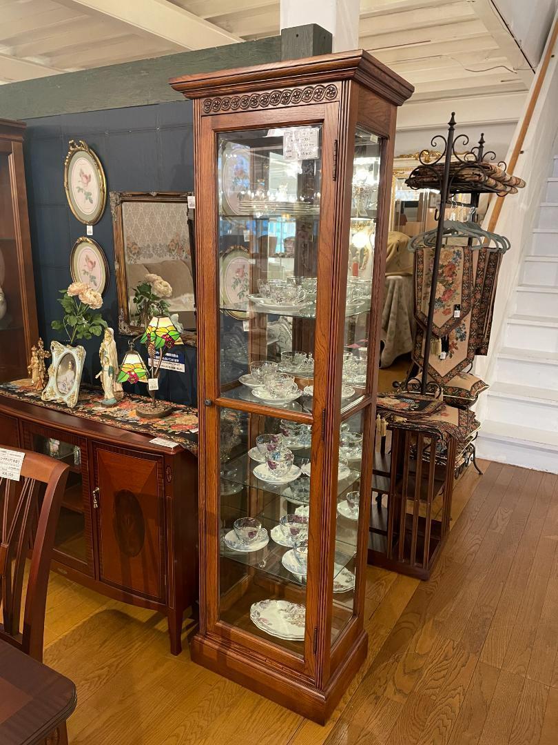 ショーケース キャビネット 木製 オーク 完成品 キュリオケース レトロ