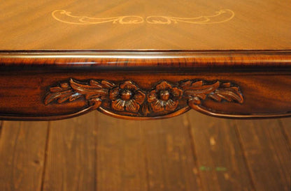 ダイニングテーブル 165cm 楕円形 象嵌 花柄 マホガニー 4人用