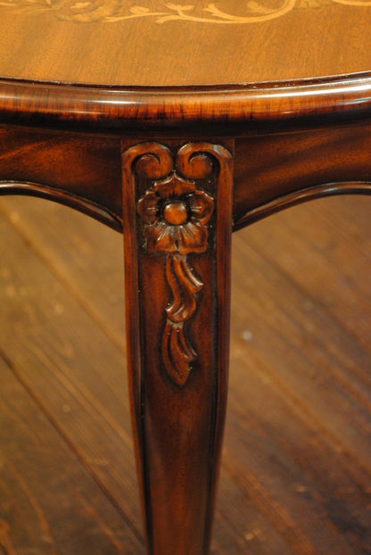 ダイニングテーブル 165cm 楕円形 象嵌 花柄 マホガニー 4人用