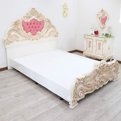 ロココ  ワイドダブルベッド マットレス別 ベッドフレーム  クラック仕上げ 白家具