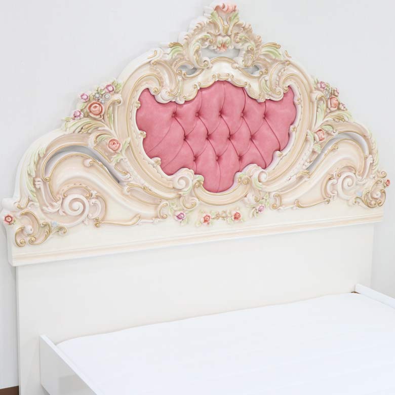 ロココ  ワイドダブルベッド マットレス別 ベッドフレーム  クラック仕上げ 白家具