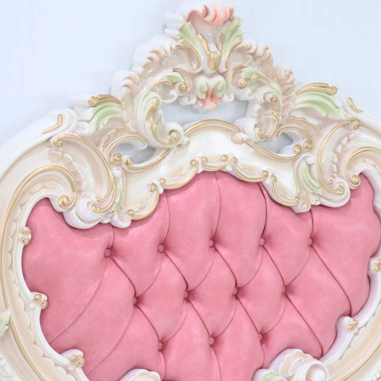 ロココ  ワイドダブルベッド マットレス別 ベッドフレーム  クラック仕上げ 白家具