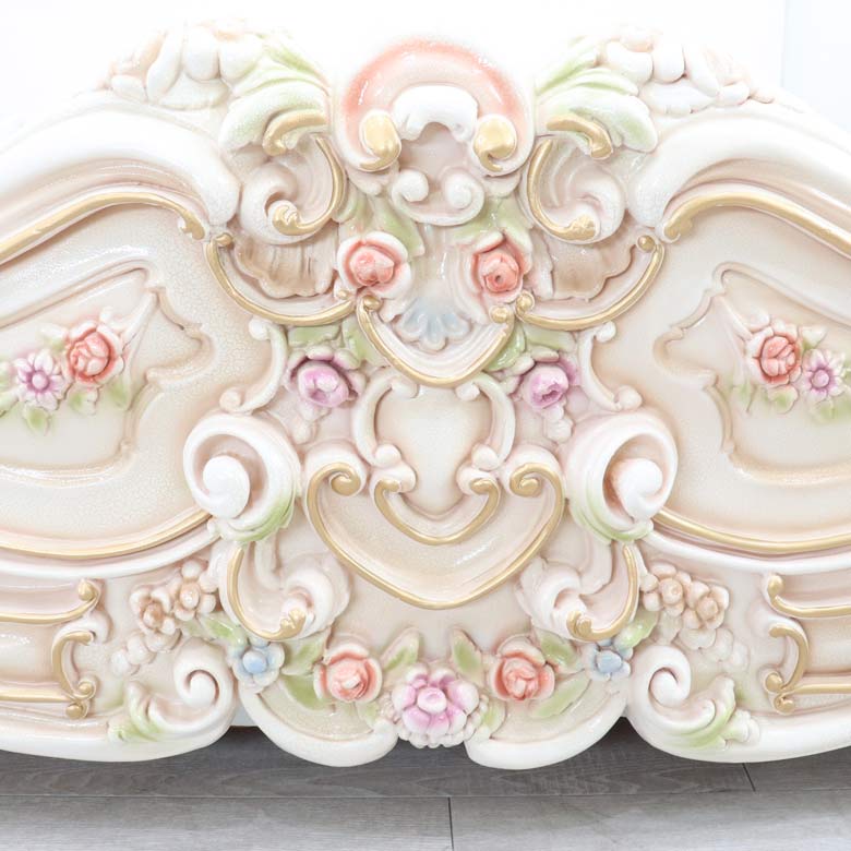 ロココ  ワイドダブルベッド マットレス別 ベッドフレーム  クラック仕上げ 白家具