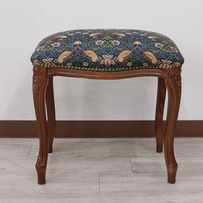 スツール いちご泥棒 ブルー 木製 猫脚 イタリア 玄関 オットマン 補助椅子 玄関用 完成品 ブラウン ベストオブモリス